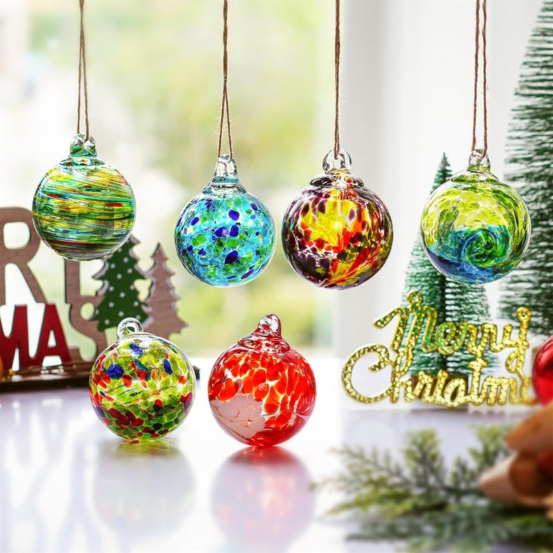 KRISININE 6pcs Hand-Blown Glass Christmas Ornaments Balls Hanging Glass Balls Witches Ball Gazing Ball for Home Window Outdoor Garden Patio Xmas Tree Décor - Image 4